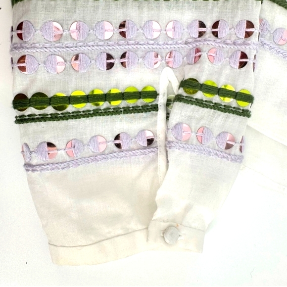 Tory Burch White Tunic with Lavendar and Green Sequin Embroidery. - Picture 10 of 15